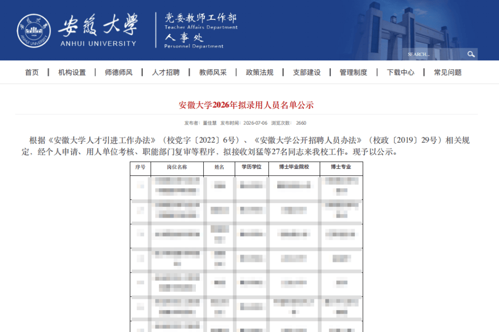拟录用“逐字翻译抄袭”博士被质疑 安徽大学回应公示结束启动调查
