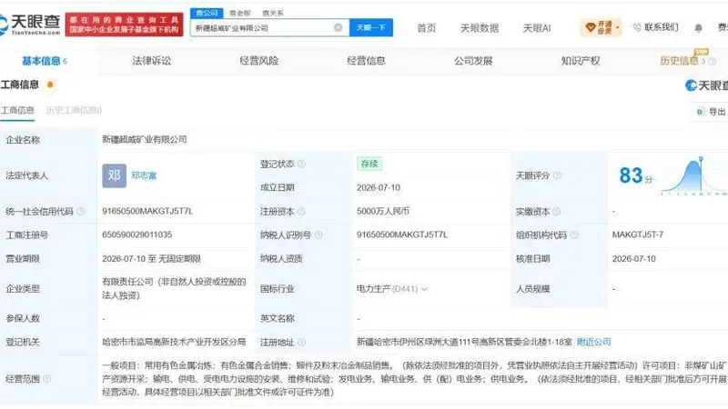 超威电源集团在新疆成立矿业公司 注册资本5000万