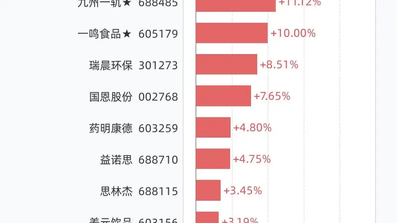 8月17日12股创历史新高，6只大涨逾5%，包括中石科技、长鑫科技、九州一轨、一鸣食品、瑞晨环保等