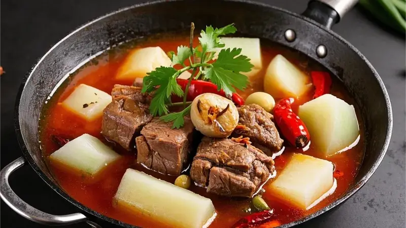 古城冬季温养良方 红亮鲜香羊肉配萝卜