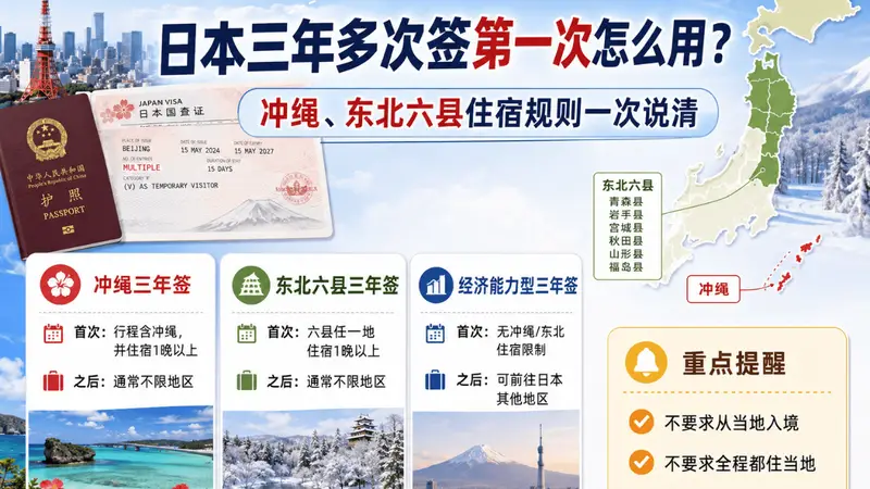 日本三年多次签首次使用住宿规则详解:冲绳与东北六县如何正确操作