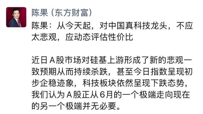 陈果最新发声：今天起，对中国真科技龙头不应太悲观