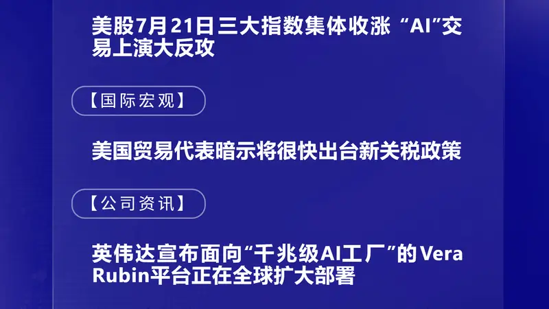 7月22日国际晨讯｜韩国KOSPI指数站上7000点 美股“AI”交易大反攻