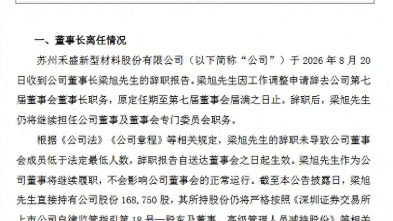 禾盛新材选举黄海清为新任董事长 业内：公司“国产AI算力”战略或提速