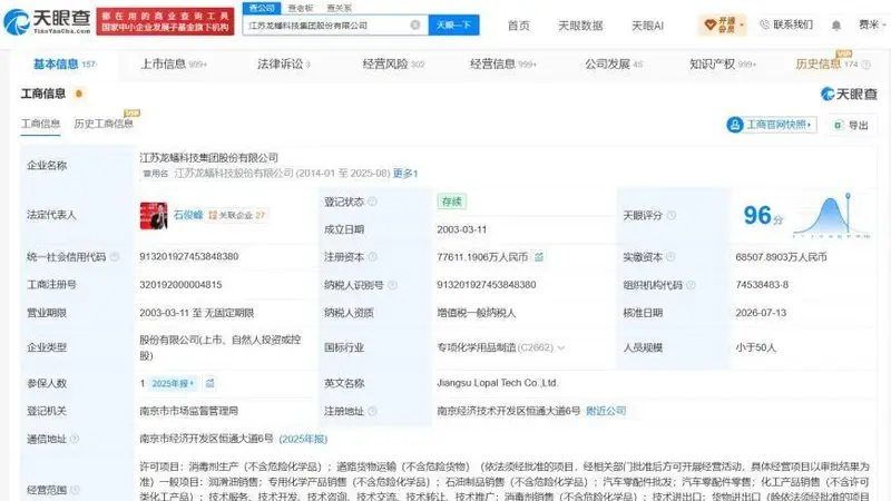 龙蟠科技增资至7.8亿 增幅约14%