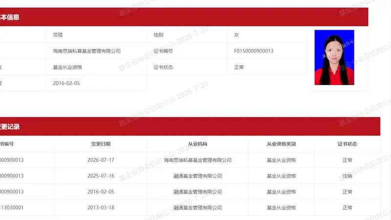 前公募百亿基金经理范琨“奔私”,出任思瑞私募首席研究官