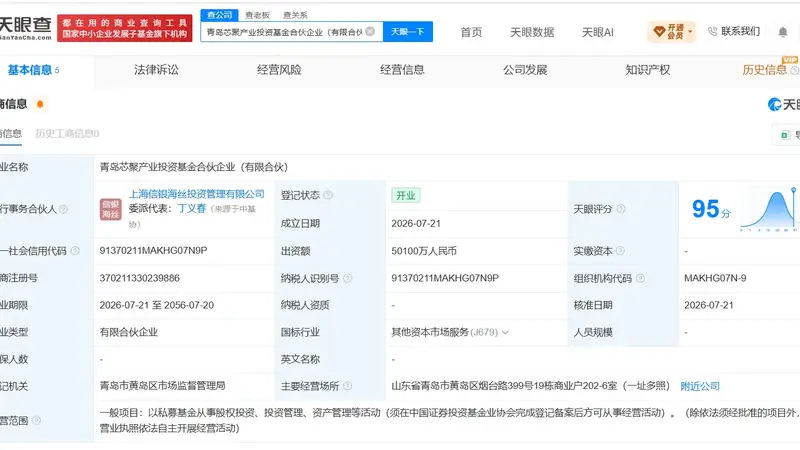 青岛芯聚产业投资基金成立 出资额5.01亿元