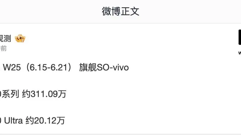 消息称vivo X300系列手机销量超300万台,Ultra机型破20万