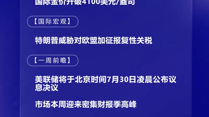 7月27日国际晨讯丨国际金价升破4100美元/盎司 美联储加息悬念将揭晓
